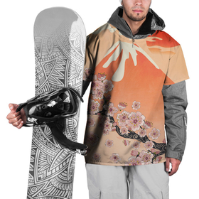 Накидка на куртку 3D с принтом Ветка цветущей сакуры и вулкан , 100% полиэстер |  | Тематика изображения на принте: 