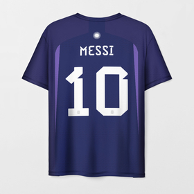 Мужская футболка 3D с принтом Месси Аргентина ЧМ 2022 выездная в Белгороде, 100% полиэфир | прямой крой, круглый вырез горловины, длина до линии бедер | 