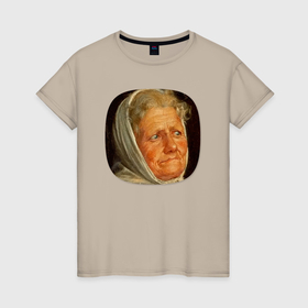 Женская футболка хлопок с принтом Картина ренессанса   бабушка в шоке в Новосибирске, 100% хлопок | прямой крой, круглый вырез горловины, длина до линии бедер, слегка спущенное плечо | 