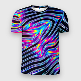 Мужская футболка 3D Slim с принтом Голографические полосы в Санкт-Петербурге, 100% полиэстер с улучшенными характеристиками | приталенный силуэт, круглая горловина, широкие плечи, сужается к линии бедра | Тематика изображения на принте: 