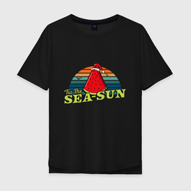 Мужская футболка хлопок Oversize с принтом Sea sun в Курске, 100% хлопок | свободный крой, круглый ворот, “спинка” длиннее передней части | Тематика изображения на принте: 