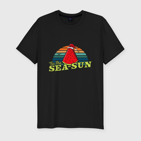 Мужская футболка хлопок Slim с принтом Sea sun в Курске, 92% хлопок, 8% лайкра | приталенный силуэт, круглый вырез ворота, длина до линии бедра, короткий рукав | 