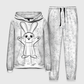 Мужской костюм 3D (с толстовкой) с принтом Счастливый кролик и снежинки в Петрозаводске,  |  | Тематика изображения на принте: 