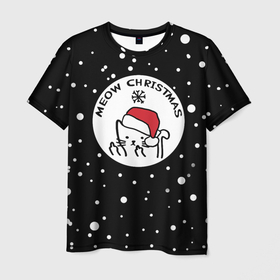 Мужская футболка 3D с принтом Котячий Новый Год в Курске, 100% полиэфир | прямой крой, круглый вырез горловины, длина до линии бедер | 