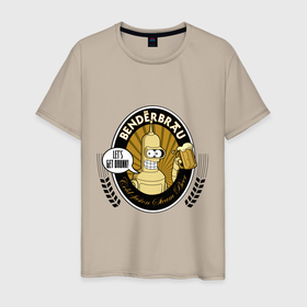 Мужская футболка хлопок с принтом Benderbrau   lets get drunk в Петрозаводске, 100% хлопок | прямой крой, круглый вырез горловины, длина до линии бедер, слегка спущенное плечо. | 