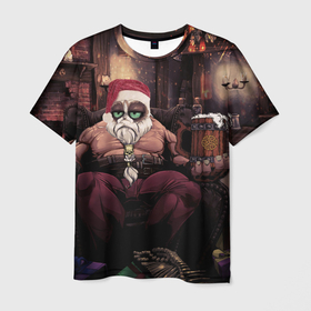 Мужская футболка 3D с принтом Плохой Санта Кот в Курске, 100% полиэфир | прямой крой, круглый вырез горловины, длина до линии бедер | 