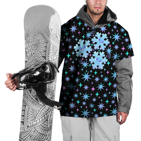 Накидка на куртку 3D с принтом Снежинки в ночном небе с цветными звездами в Санкт-Петербурге, 100% полиэстер |  | 