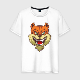 Мужская футболка хлопок с принтом Рыжий кот с безумной улыбкой в Белгороде, 100% хлопок | прямой крой, круглый вырез горловины, длина до линии бедер, слегка спущенное плечо. | 