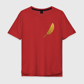 Мужская футболка хлопок Oversize с принтом Золотой тропический лист в Петрозаводске, 100% хлопок | свободный крой, круглый ворот, “спинка” длиннее передней части | 