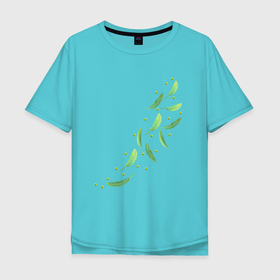 Мужская футболка хлопок Oversize с принтом Тропические листья разлетаются в Петрозаводске, 100% хлопок | свободный крой, круглый ворот, “спинка” длиннее передней части | 