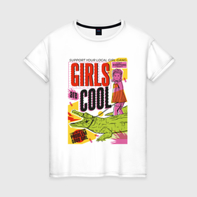Женская футболка хлопок с принтом Девочка с крокодилом прикол в Екатеринбурге, 100% хлопок | прямой крой, круглый вырез горловины, длина до линии бедер, слегка спущенное плечо | 