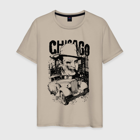Мужская футболка хлопок с принтом Аль Капоне с сигарой и авто , 100% хлопок | прямой крой, круглый вырез горловины, длина до линии бедер, слегка спущенное плечо. | 