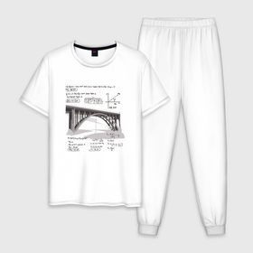 Мужская пижама хлопок с принтом Мост и математические формулы в Санкт-Петербурге, 100% хлопок | брюки и футболка прямого кроя, без карманов, на брюках мягкая резинка на поясе и по низу штанин
 | 