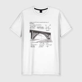 Мужская футболка хлопок Slim с принтом Мост и математические формулы в Белгороде, 92% хлопок, 8% лайкра | приталенный силуэт, круглый вырез ворота, длина до линии бедра, короткий рукав | 