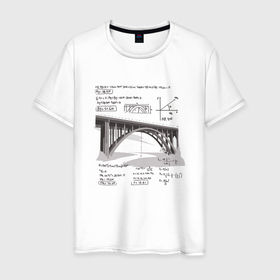 Мужская футболка хлопок с принтом Мост и математические формулы в Кировске, 100% хлопок | прямой крой, круглый вырез горловины, длина до линии бедер, слегка спущенное плечо. | 
