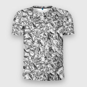 Мужская футболка 3D Slim с принтом Текстура мятой алюминиевой фольги в Новосибирске, 100% полиэстер с улучшенными характеристиками | приталенный силуэт, круглая горловина, широкие плечи, сужается к линии бедра | 