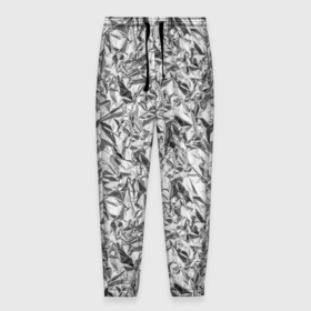 Мужские брюки 3D с принтом Текстура мятой алюминиевой фольги в Тюмени, 100% полиэстер | манжеты по низу, эластичный пояс регулируется шнурком, по бокам два кармана без застежек, внутренняя часть кармана из мелкой сетки | 