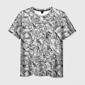Мужская футболка 3D с принтом Текстура мятой алюминиевой фольги в Тюмени, 100% полиэфир | прямой крой, круглый вырез горловины, длина до линии бедер | 