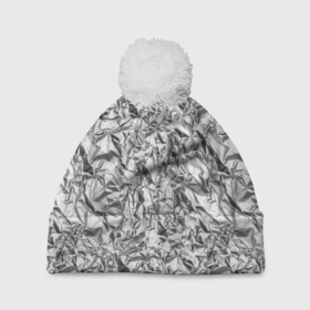 Шапка 3D c помпоном с принтом Текстура мятой алюминиевой фольги в Тюмени, 100% полиэстер | универсальный размер, печать по всей поверхности изделия | 