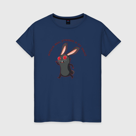 Женская футболка хлопок с принтом Черный кролик убегает в Екатеринбурге, 100% хлопок | прямой крой, круглый вырез горловины, длина до линии бедер, слегка спущенное плечо | 
