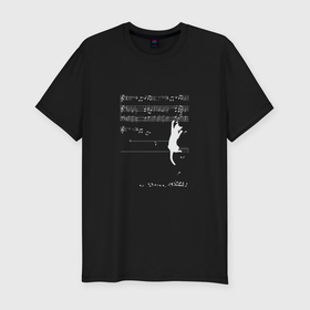 Мужская футболка хлопок Slim с принтом Music   cat в Санкт-Петербурге, 92% хлопок, 8% лайкра | приталенный силуэт, круглый вырез ворота, длина до линии бедра, короткий рукав | Тематика изображения на принте: 