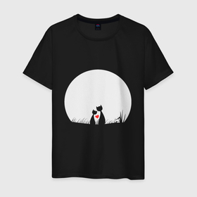 Мужская футболка хлопок с принтом Cats love в Курске, 100% хлопок | прямой крой, круглый вырез горловины, длина до линии бедер, слегка спущенное плечо. | Тематика изображения на принте: 