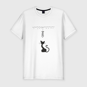 Мужская футболка хлопок Slim с принтом Cat and fish в Кировске, 92% хлопок, 8% лайкра | приталенный силуэт, круглый вырез ворота, длина до линии бедра, короткий рукав | 