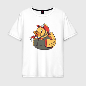 Мужская футболка хлопок Oversize с принтом Резиновая утка пожарный , 100% хлопок | свободный крой, круглый ворот, “спинка” длиннее передней части | 