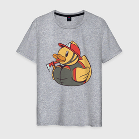 Мужская футболка хлопок с принтом Резиновая утка пожарный в Петрозаводске, 100% хлопок | прямой крой, круглый вырез горловины, длина до линии бедер, слегка спущенное плечо. | 