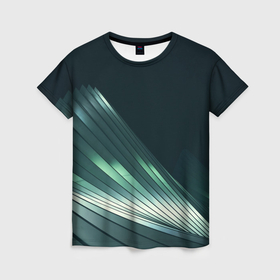 Женская футболка 3D с принтом Геометрические сияющие металлические листы в Кировске, 100% полиэфир ( синтетическое хлопкоподобное полотно) | прямой крой, круглый вырез горловины, длина до линии бедер | Тематика изображения на принте: 