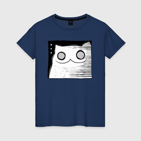 Женская футболка хлопок с принтом Мрачный кот в шоке в Курске, 100% хлопок | прямой крой, круглый вырез горловины, длина до линии бедер, слегка спущенное плечо | 