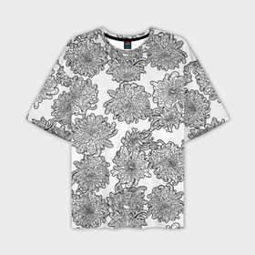 Мужская футболка OVERSIZE 3D с принтом Цветы хризантемы: линейный рисунок в Белгороде,  |  | 