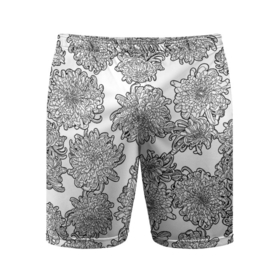 Мужские шорты спортивные с принтом Цветы хризантемы: линейный рисунок ,  |  | 