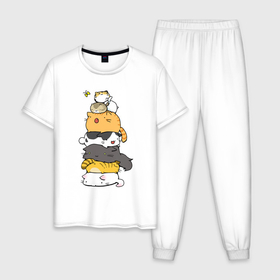 Мужская пижама хлопок с принтом Пирамидка из котиков в Екатеринбурге, 100% хлопок | брюки и футболка прямого кроя, без карманов, на брюках мягкая резинка на поясе и по низу штанин
 | 
