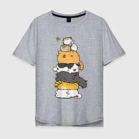 Мужская футболка хлопок Oversize с принтом Пирамидка из котиков в Петрозаводске, 100% хлопок | свободный крой, круглый ворот, “спинка” длиннее передней части | 