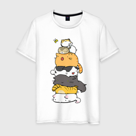 Мужская футболка хлопок с принтом Пирамидка из котиков в Екатеринбурге, 100% хлопок | прямой крой, круглый вырез горловины, длина до линии бедер, слегка спущенное плечо. | 