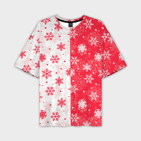 Мужская футболка oversize 3D с принтом Снежинки красно белые в Петрозаводске,  |  | 