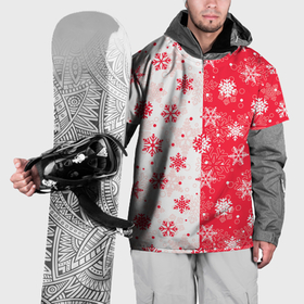 Накидка на куртку 3D с принтом Снежинки красно белые в Новосибирске, 100% полиэстер |  | Тематика изображения на принте: 