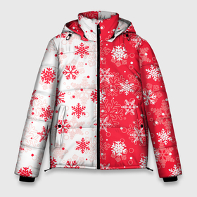 Мужская зимняя куртка 3D с принтом Снежинки красно белые в Новосибирске, верх — 100% полиэстер; подкладка — 100% полиэстер; утеплитель — 100% полиэстер | длина ниже бедра, свободный силуэт Оверсайз. Есть воротник-стойка, отстегивающийся капюшон и ветрозащитная планка. 

Боковые карманы с листочкой на кнопках и внутренний карман на молнии. | Тематика изображения на принте: 