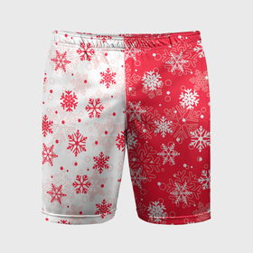 Мужские шорты спортивные с принтом Снежинки красно белые в Новосибирске,  |  | Тематика изображения на принте: 