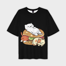 Мужская футболка OVERSIZE 3D с принтом Гамбургер из котиков в Курске,  |  | 