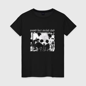Женская футболка хлопок с принтом Y2k numb face social club panda , 100% хлопок | прямой крой, круглый вырез горловины, длина до линии бедер, слегка спущенное плечо | 
