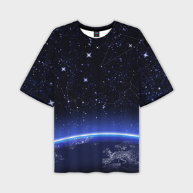 Мужская футболка OVERSIZE 3D с принтом Земной горизонт в Новосибирске,  |  | 