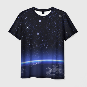 Мужская футболка 3D с принтом Земной горизонт в Курске, 100% полиэфир | прямой крой, круглый вырез горловины, длина до линии бедер | Тематика изображения на принте: 