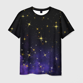 Мужская футболка 3D с принтом Сияющие звёзды вселенной в Новосибирске, 100% полиэфир | прямой крой, круглый вырез горловины, длина до линии бедер | 