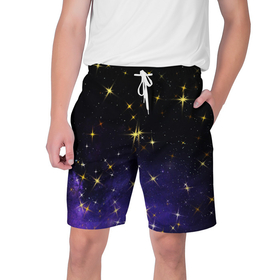 Мужские шорты 3D с принтом Сияющие звёзды вселенной в Санкт-Петербурге,  полиэстер 100% | прямой крой, два кармана без застежек по бокам. Мягкая трикотажная резинка на поясе, внутри которой широкие завязки. Длина чуть выше колен | 