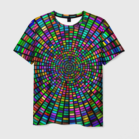Мужская футболка 3D с принтом Цветная спираль   оптическая иллюзия в Белгороде, 100% полиэфир | прямой крой, круглый вырез горловины, длина до линии бедер | 