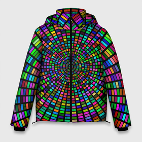 Мужская зимняя куртка 3D с принтом Цветная спираль   оптическая иллюзия в Екатеринбурге, верх — 100% полиэстер; подкладка — 100% полиэстер; утеплитель — 100% полиэстер | длина ниже бедра, свободный силуэт Оверсайз. Есть воротник-стойка, отстегивающийся капюшон и ветрозащитная планка. 

Боковые карманы с листочкой на кнопках и внутренний карман на молнии. | 