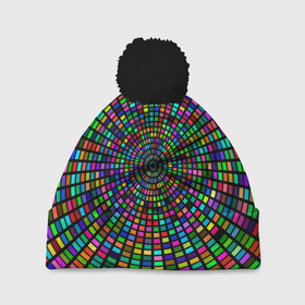 Шапка 3D c помпоном с принтом Цветная спираль   оптическая иллюзия в Белгороде, 100% полиэстер | универсальный размер, печать по всей поверхности изделия | 