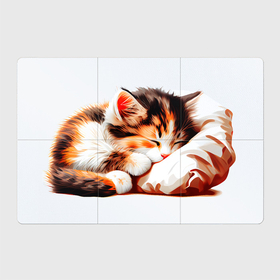 Магнитный плакат 3Х2 с принтом Спящий на подушке котёнок в Петрозаводске, Полимерный материал с магнитным слоем | 6 деталей размером 9*9 см | Тематика изображения на принте: 